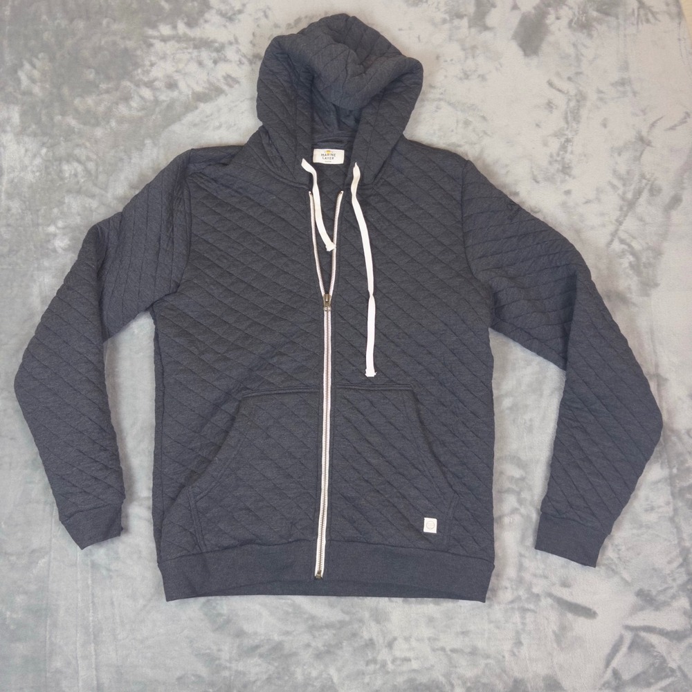 Marine Layer Zip Hoodie Mens Medium Gray Quilted Meta Tech Merch Sweatshirt